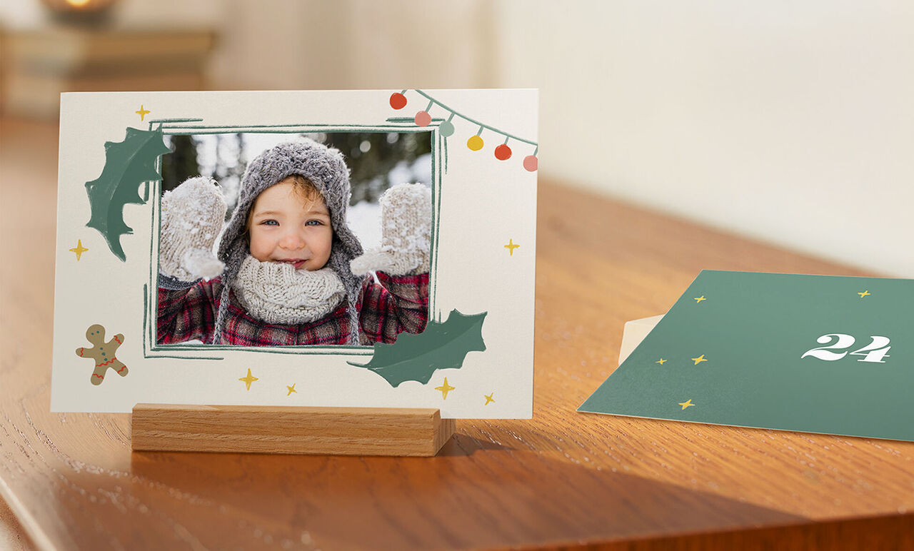 Calendrier de l'Avent personnalisé avec 24 photos à poser sur un support en bois