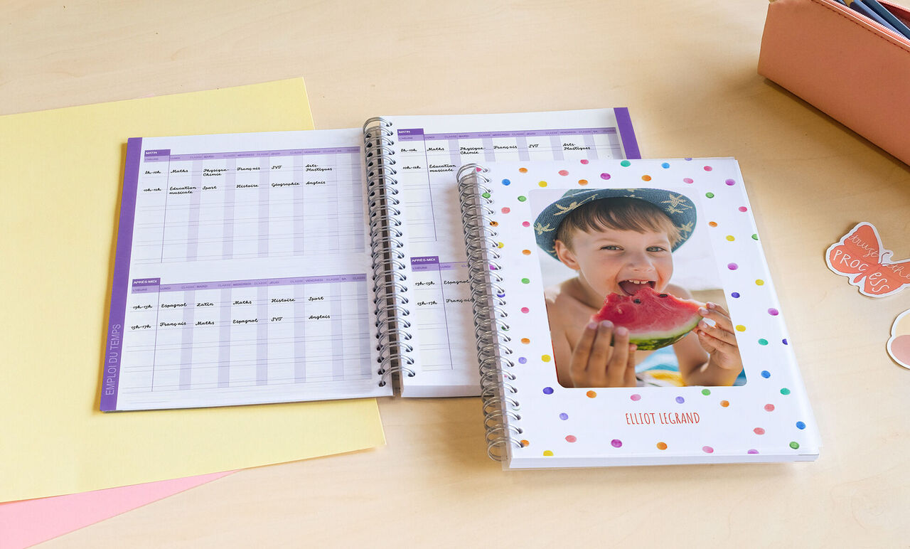 Agenda scolaire personnalisé avec photo et texte