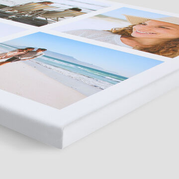 Toile photo pêle-mêle montrant des photos de famille à la plage