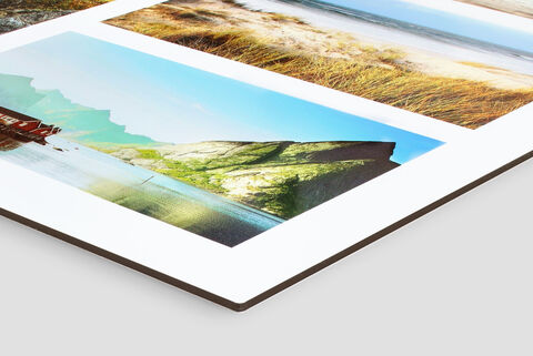 Pêle-mêle photos sur alu-dibond montrant un paysage de montagne avec la mer