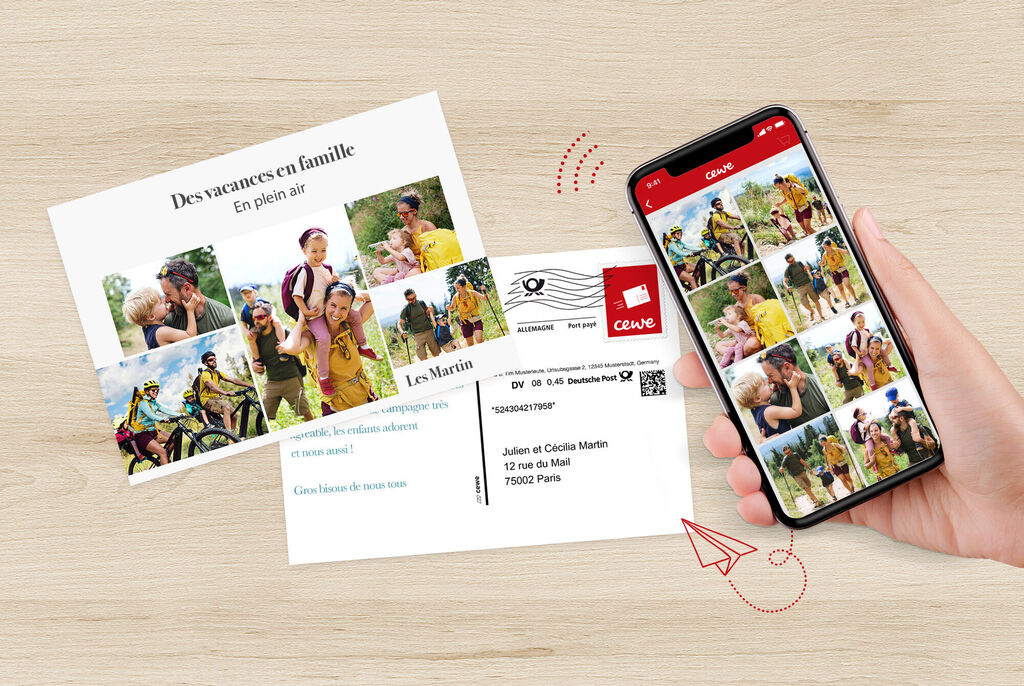 Carte postale personnalisée CEWE avec des photos de vacances venant d'un smartphone
