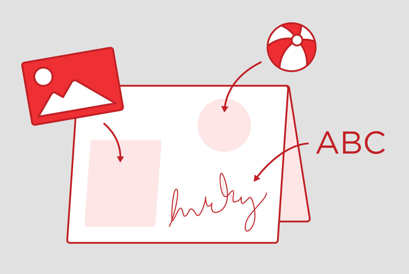 Graphique montrant une carte de vœux avec espace pour photos et notes personnelles