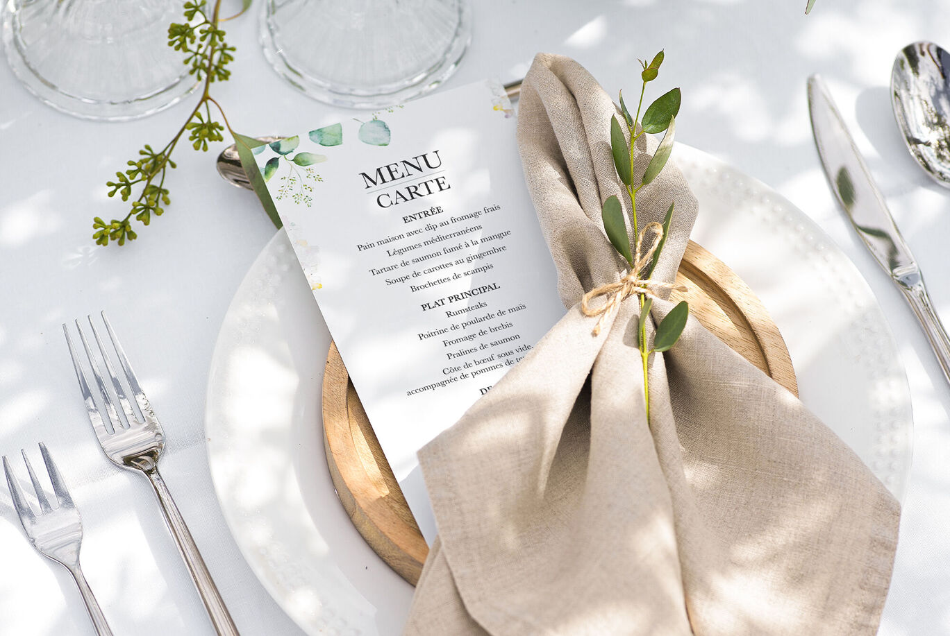 Carte & Menu personnalisé pour table de mariage
