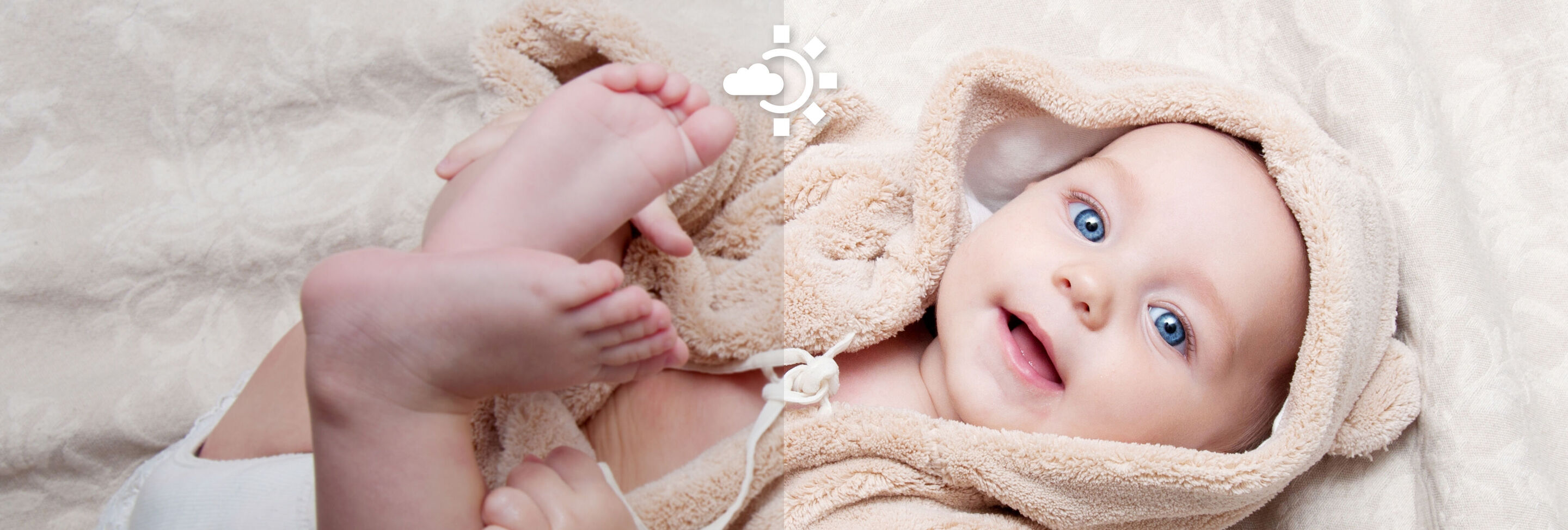 Photo d'un bébé avec ajustement de la luminosité grâce aux outils CEWE
