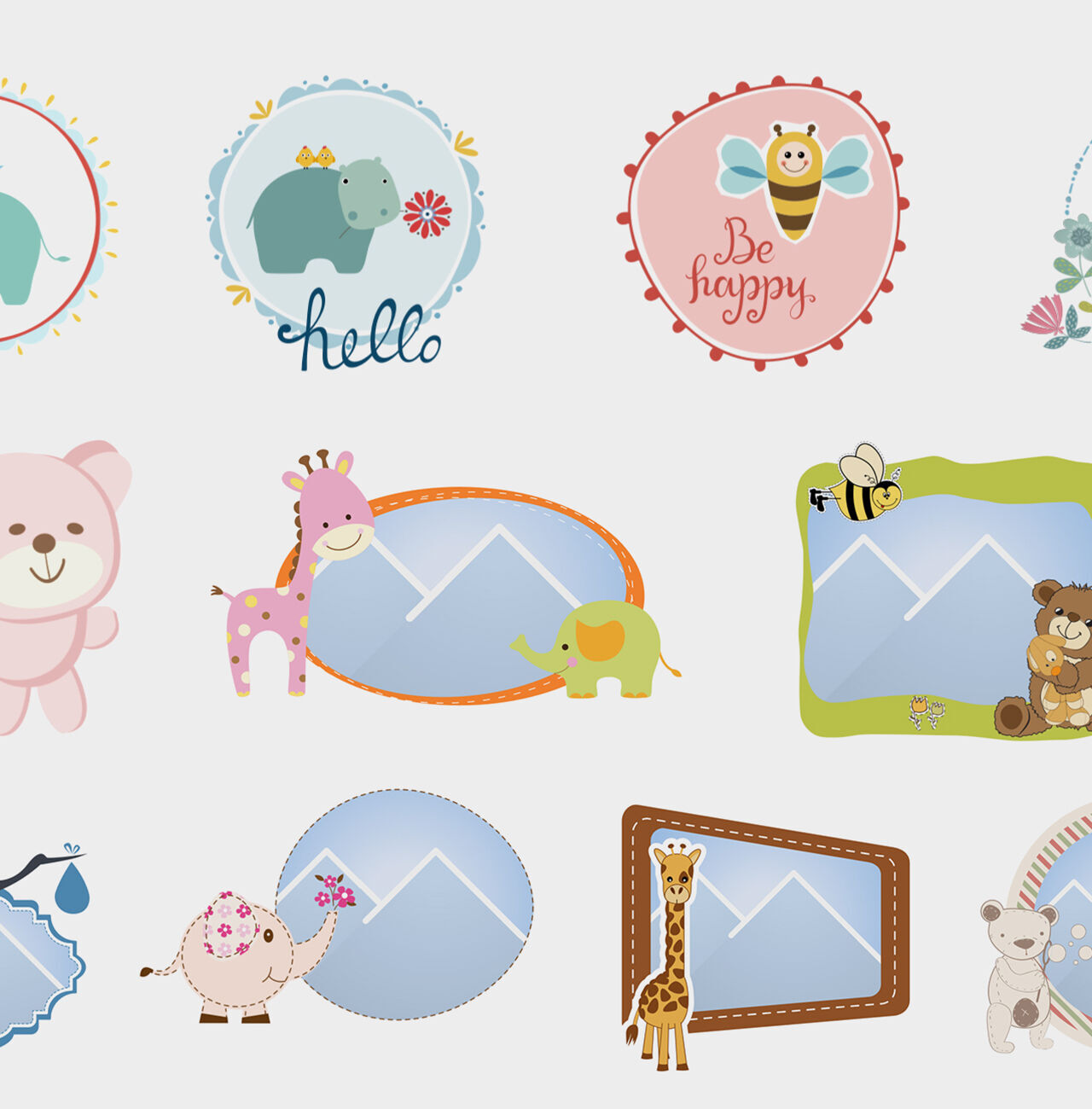 Cliparts et motifs pour illustrer un album photo de naissance