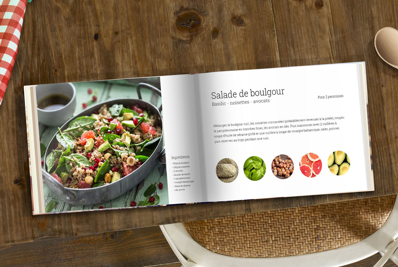 Livre de recettes de cuisine personnalisé avec les photos des plats