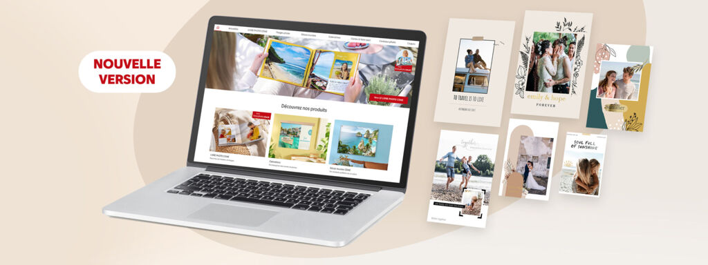 Logiciel de création de produits photo personnalisés affichée sur ordinateur portable